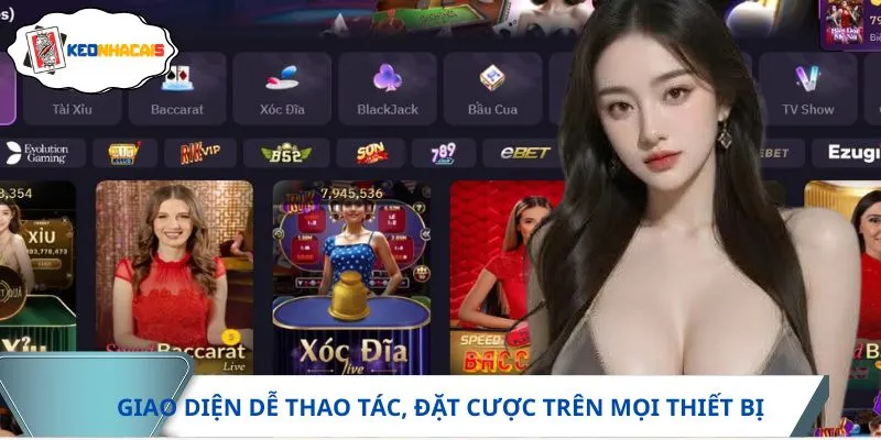 KBET sở hữu thiết kế giao diện hiện đại, phân chia mục rõ ràng
